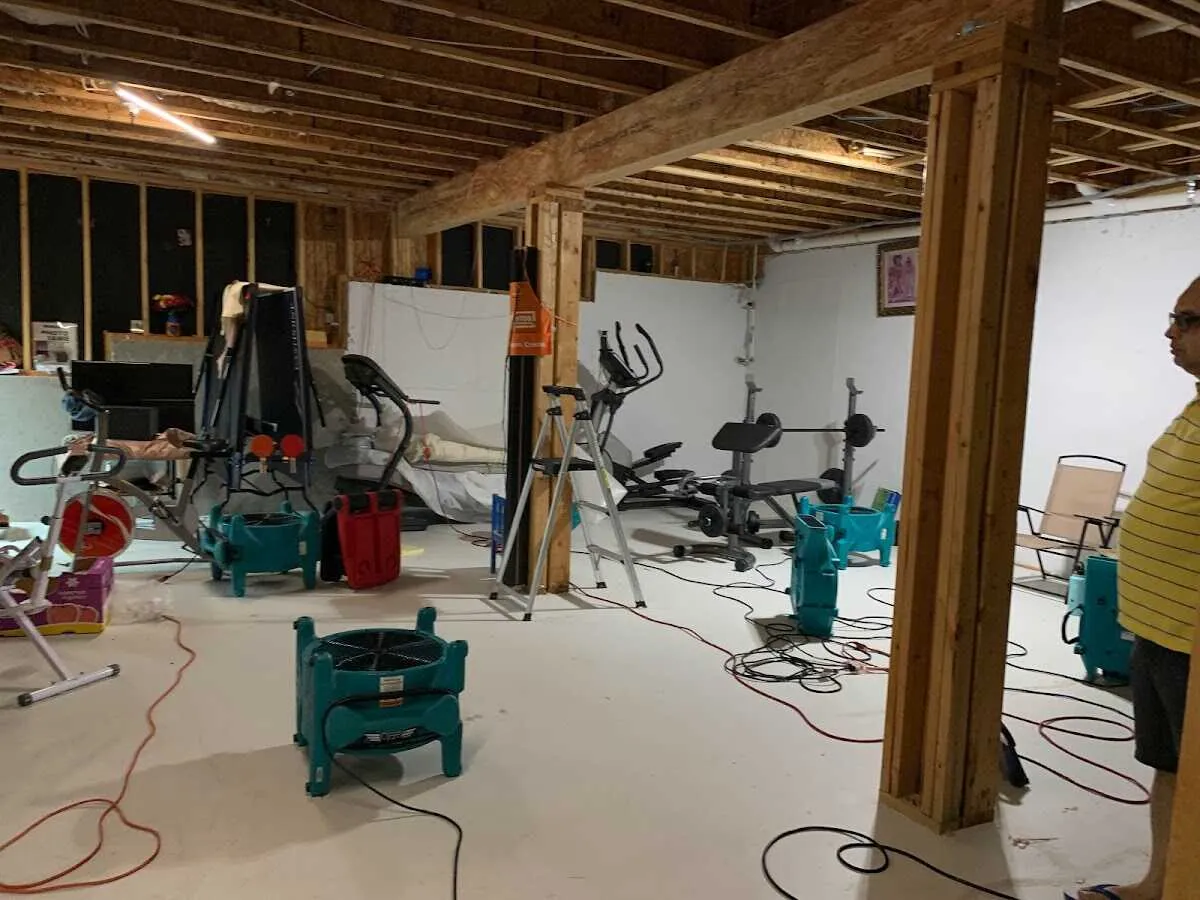 Basement drying equipment setup for Contents Cleaning & Restoration in Vandalia
